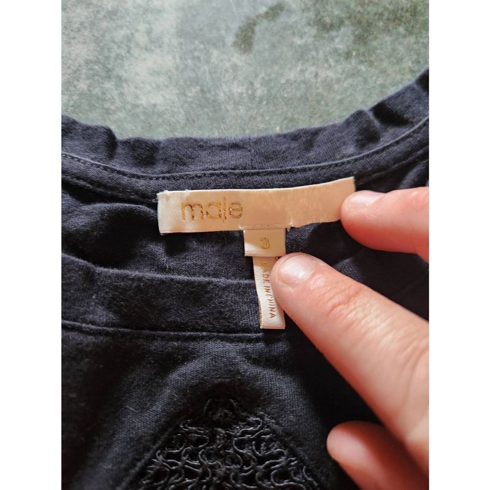 Maje black lace insert tshirt sz 3 - Picture 2 of 4